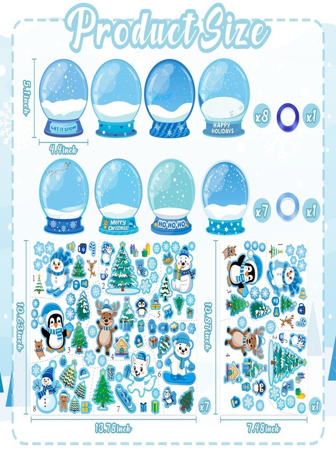 Moon Boat 60Pcs Winter Craft Snow Globe Kit for Kids - DIY Polar Animals Stickers Make Your Own Hanging Ornaments Bulk for Christmas Holiday Party Favors - Image 4